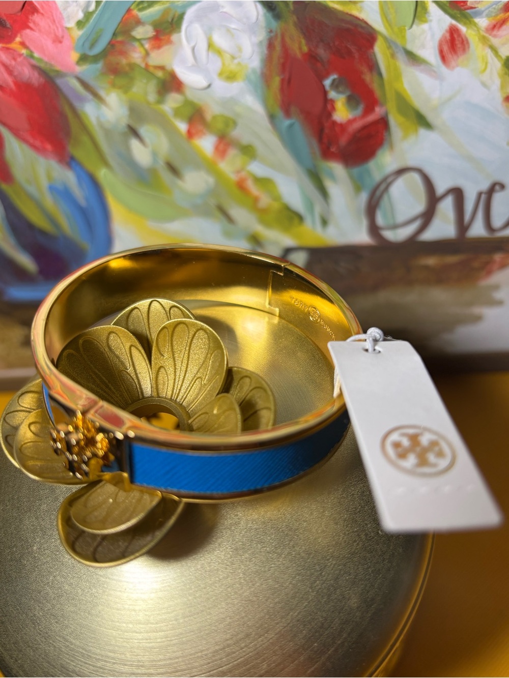 Tory Burch Gold-Tone Bracelet with Bright Blue Faux Leather. 6.5”-Women Jewelry